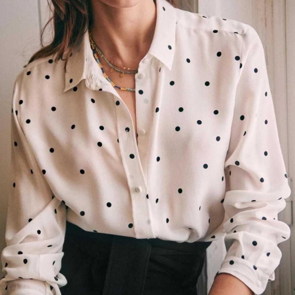 NWT Sezane Ann Shirt in Ecru Dots size 34 - 100% silk